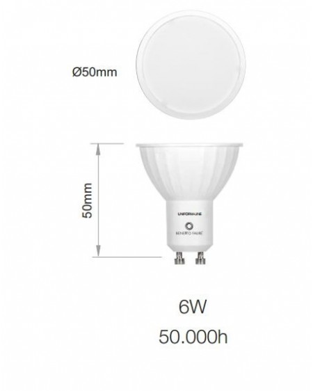 Bombilla LED Sharp dicroica GU10  Uniform Line 120º  6W  4000K coolwhite