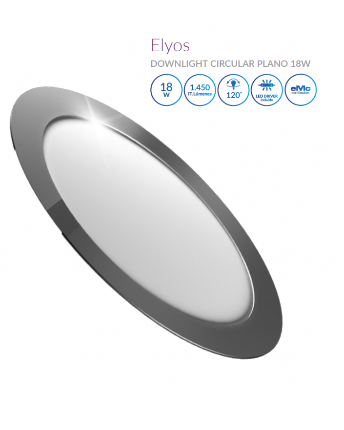 Downlight LED Circular Plano Cromo 18W Luz Cálida