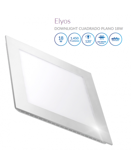 Downlight LED Cuadrado Plano Blanco 18W Luz Neutra