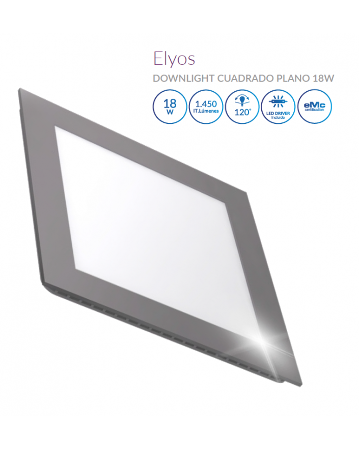 Downlight LED Cuadrado Plano Cromo 18W Luz Neutra