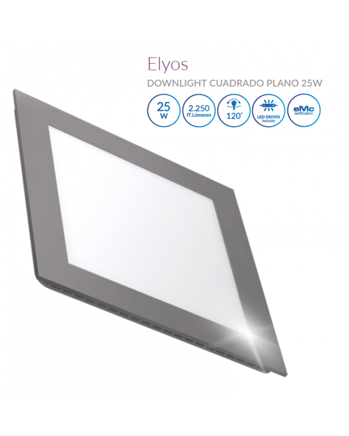 Downlight LED Cuadrado Plano Cromo 25W Luz Neutra