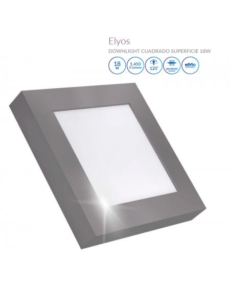 Downlight LED Cuadrado de Superficie Cromo 18W Luz Neutra